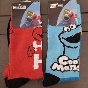 Sesame Street Elmo/Cookie Monster  2-Pair Adult Novelty Crew Socks